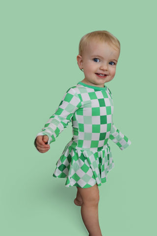 LUCKY CHECKERS LONG SLEEVE DREAM BODYSUIT DRESS