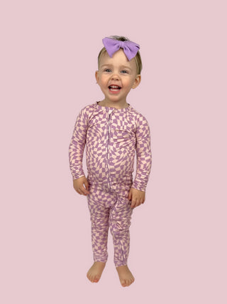 PLUM WAVY CHECKERS DREAM ROMPER