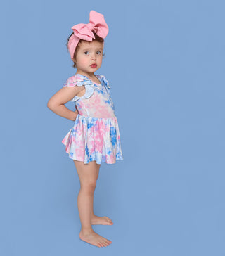 COTTON CANDY TIE DYE DREAM CAP SLEEVE BODYSUIT DRESS