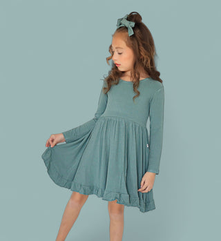 SAGE RIB DREAM RUFFLE DRESS