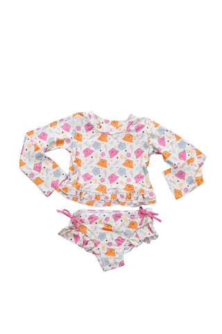 BEACH FOR DAISIES DREAM TWO-PIECE RASH GUARD RUFFLE SWIM SUIT