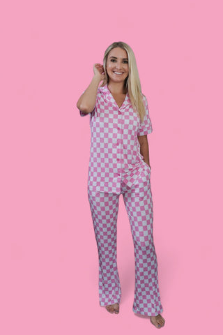 BUBBLEGUM CHECKERS WOMEN'S RELAXED FLARE DREAM SET