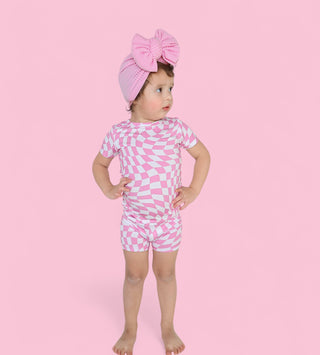 BUBBLEGUM WAVY CHECKERS DREAM SHORT SET