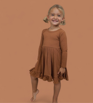 ESPRESSO LONG SLEEVE DREAM RUFFLE DRESS
