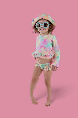 RAINBOW CLOUDS DREAM 2-PIECE RASH GUARD RUFFLE SWIM SUIT