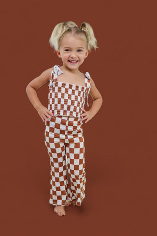 COPPER CHECKERS DREAM SMOCKED FLARE SET