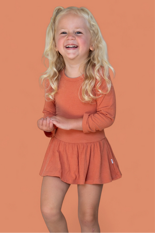 RUST LONG SLEEVE DREAM BODYSUIT DRESS