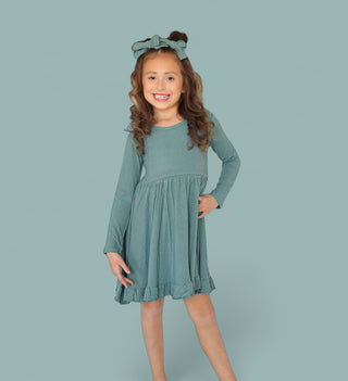 SAGE RIB DREAM RUFFLE DRESS