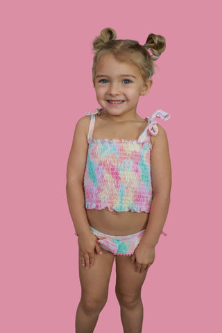 RAINBOW CLOUDS DREAM SMOCKED TANKINI TWO PIECE SWIM SUIT