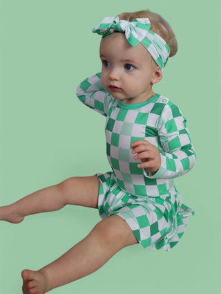 LUCKY CHECKERS LONG SLEEVE DREAM BODYSUIT DRESS