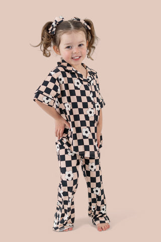 RETRO DAISY CHECKS SHORT SLEEVE DREAM GIRL'S FLARE SET