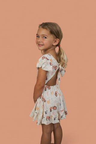 FARMYARD FRIENDS DREAM TIE BACK RUFFLE DRESS