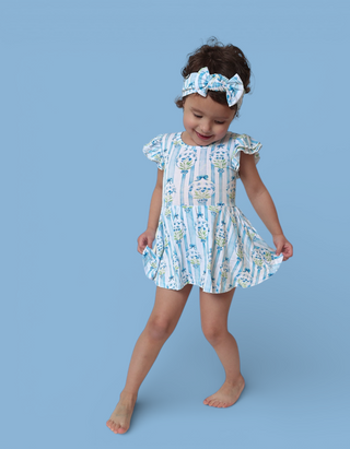 HEIRLOOM BLUE BLOOMS DREAM CAP SLEEVE BODYSUIT DRESS