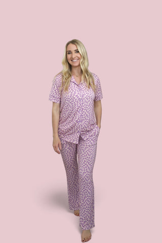 PLUM WAVY CHECKERS WOMEN'S RELAXED FLARE DREAM SET