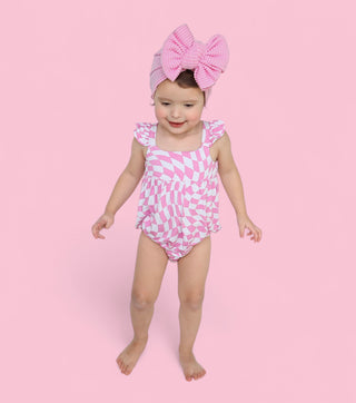 BUBBLEGUM WAVY CHECKERS DREAM BUBBLE ROMPER