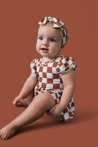 COPPER CHECKERS DREAM CAP SLEEVE BODYSUIT DRESS