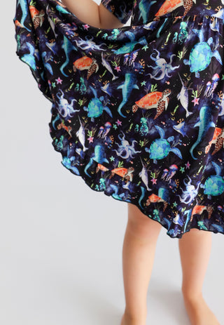 MIDNIGHT REEF DREAM RUFFLE DRESS