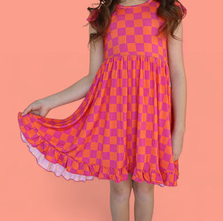 NEON DREAMS CHECKERS DREAM RUFFLE DRESS