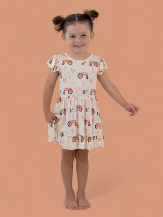 FARMYARD FRIENDS DREAM TIE BACK RUFFLE DRESS