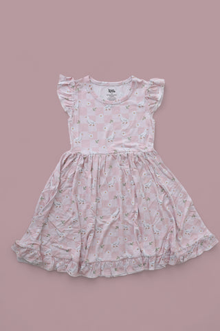 EXCLUSIVE DUCKS AND DAISIES DREAM CAP SLEEVE RUFFLE DRESS