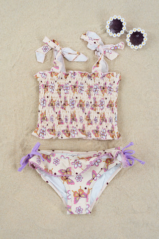 BLOSSOMIN’ BUTTERFLY DREAM SMOCKED TANKINI TWO PIECE SWIM SUIT