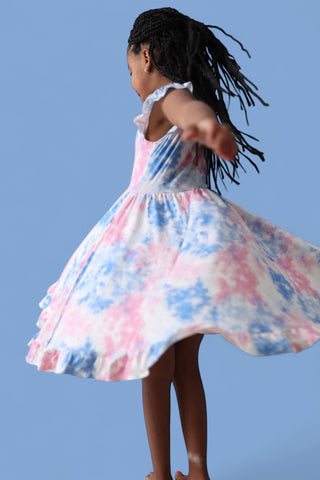 COTTON CANDY TIE DYE CAP SLEEVE DREAM RUFFLE DRESS