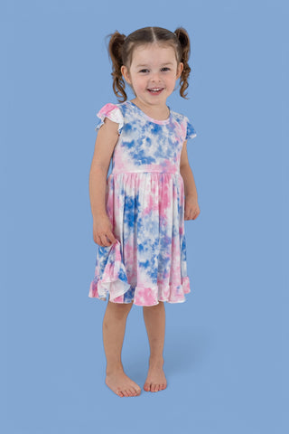 COTTON CANDY TIE DYE CAP SLEEVE DREAM RUFFLE DRESS