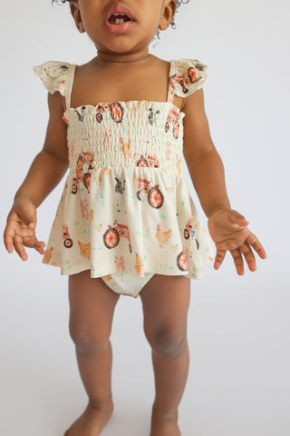 FARMYARD FRIENDS DREAM SMOCKED BABYDOLL BUMMIES SET