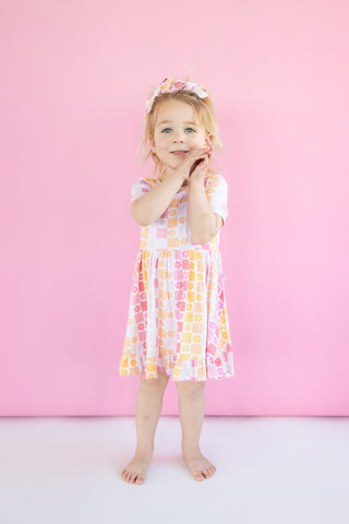 SUMMER SUNSET CHECKERS DREAM RUFFLE DRESS