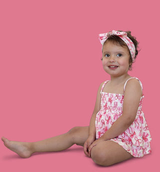 BOW CHECKERED CHARM DREAM SMOCKED TIERED BODYSUIT DRESS