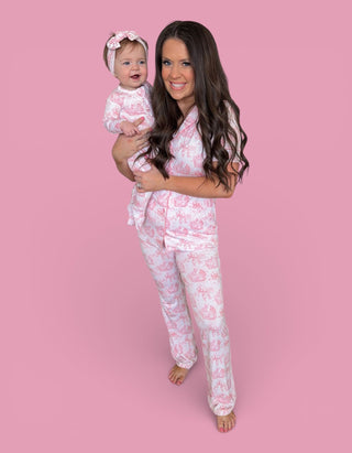 BLUSH BUNNY TOILE DREAM RUFFLE ROMPER