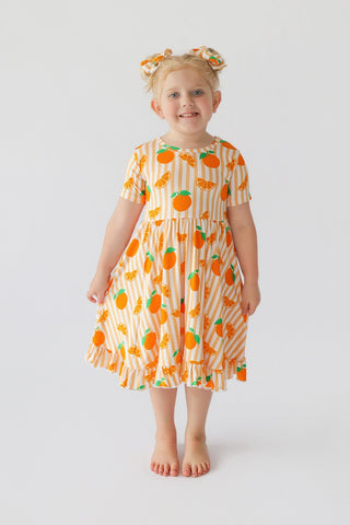 ORANGE BLOSSOM STRIPES DREAM RUFFLE DRESS