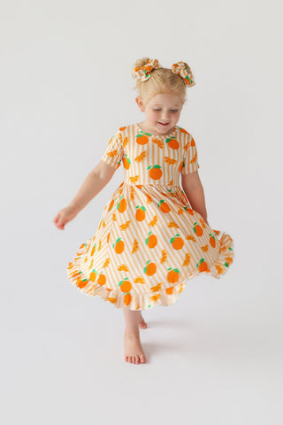 ORANGE BLOSSOM STRIPES DREAM RUFFLE DRESS