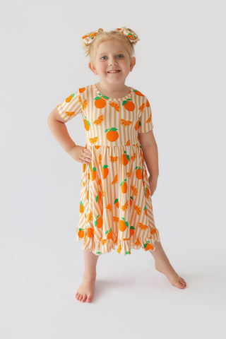 ORANGE BLOSSOM STRIPES DREAM RUFFLE DRESS