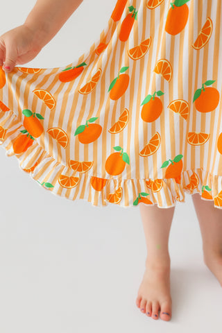 ORANGE BLOSSOM STRIPES DREAM RUFFLE DRESS