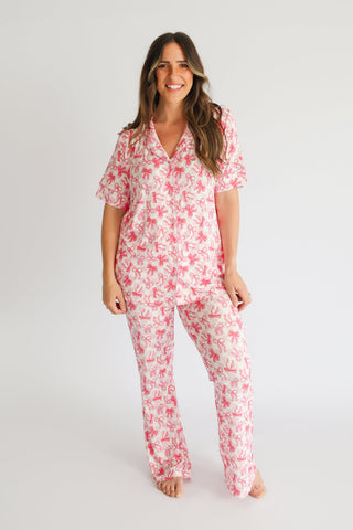 BOW CHECKERED CHARM SHORT SLEEVE WOMEN’S RELAXED FLARE DREAM SET