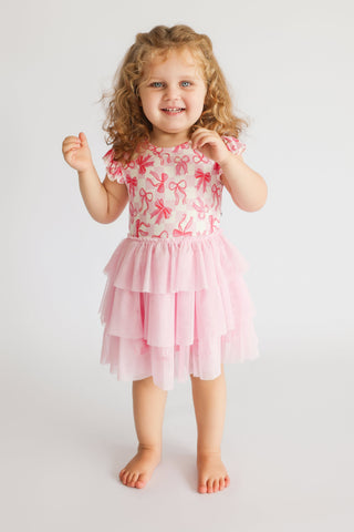 BOW CHECKERED CHARM DREAM CAP SLEEVE TUTU DRESS