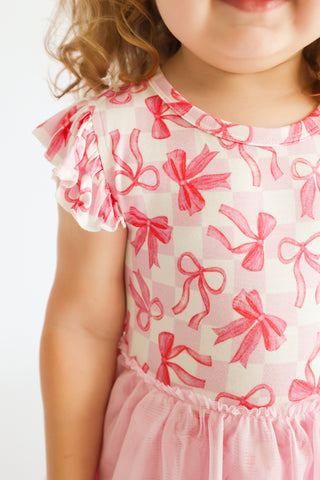 BOW CHECKERED CHARM DREAM CAP SLEEVE TUTU DRESS