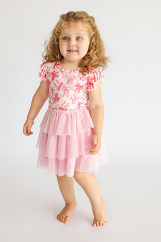 BOW CHECKERED CHARM DREAM CAP SLEEVE TUTU DRESS