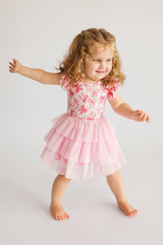 BOW CHECKERED CHARM DREAM CAP SLEEVE TUTU DRESS