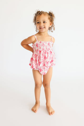 BOW CHECKERED CHARM DREAM SMOCKED TIERED BODYSUIT DRESS