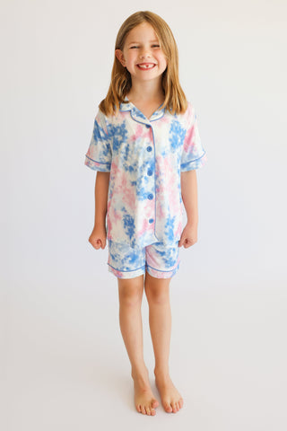 COTTON CANDY TIE DYE DREAM GIRL'S BUTTON DOWN SHORT SET