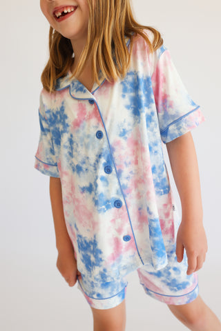 COTTON CANDY TIE DYE DREAM GIRL'S BUTTON DOWN SHORT SET