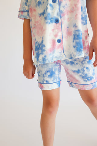 COTTON CANDY TIE DYE DREAM GIRL'S BUTTON DOWN SHORT SET