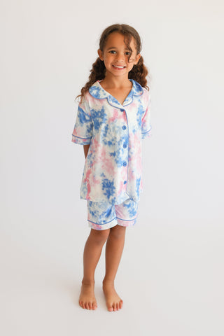 COTTON CANDY TIE DYE DREAM GIRL'S BUTTON DOWN SHORT SET