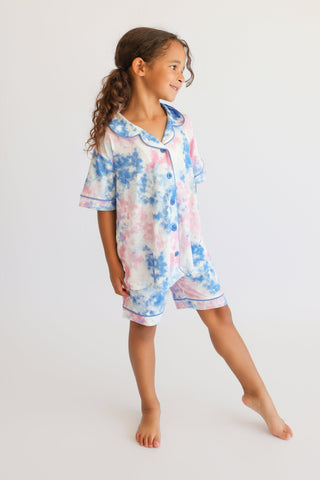 COTTON CANDY TIE DYE DREAM GIRL'S BUTTON DOWN SHORT SET