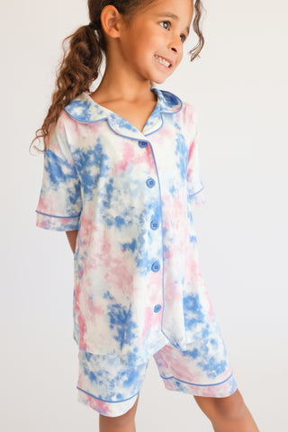 COTTON CANDY TIE DYE DREAM GIRL'S BUTTON DOWN SHORT SET