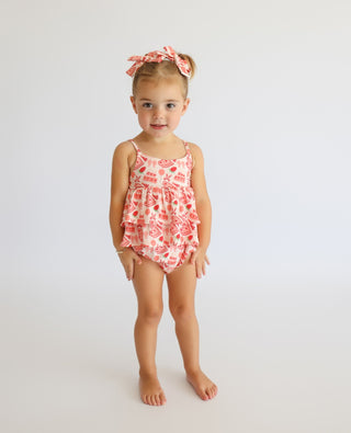 STRAWBERRY PARTY DELIGHT RUFFLED DREAM BUBBLE ROMPER