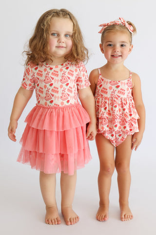 STRAWBERRY PARTY DELIGHT RUFFLED DREAM BUBBLE ROMPER
