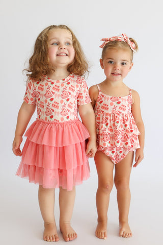 STRAWBERRY PARTY DELIGHT RUFFLED DREAM BUBBLE ROMPER